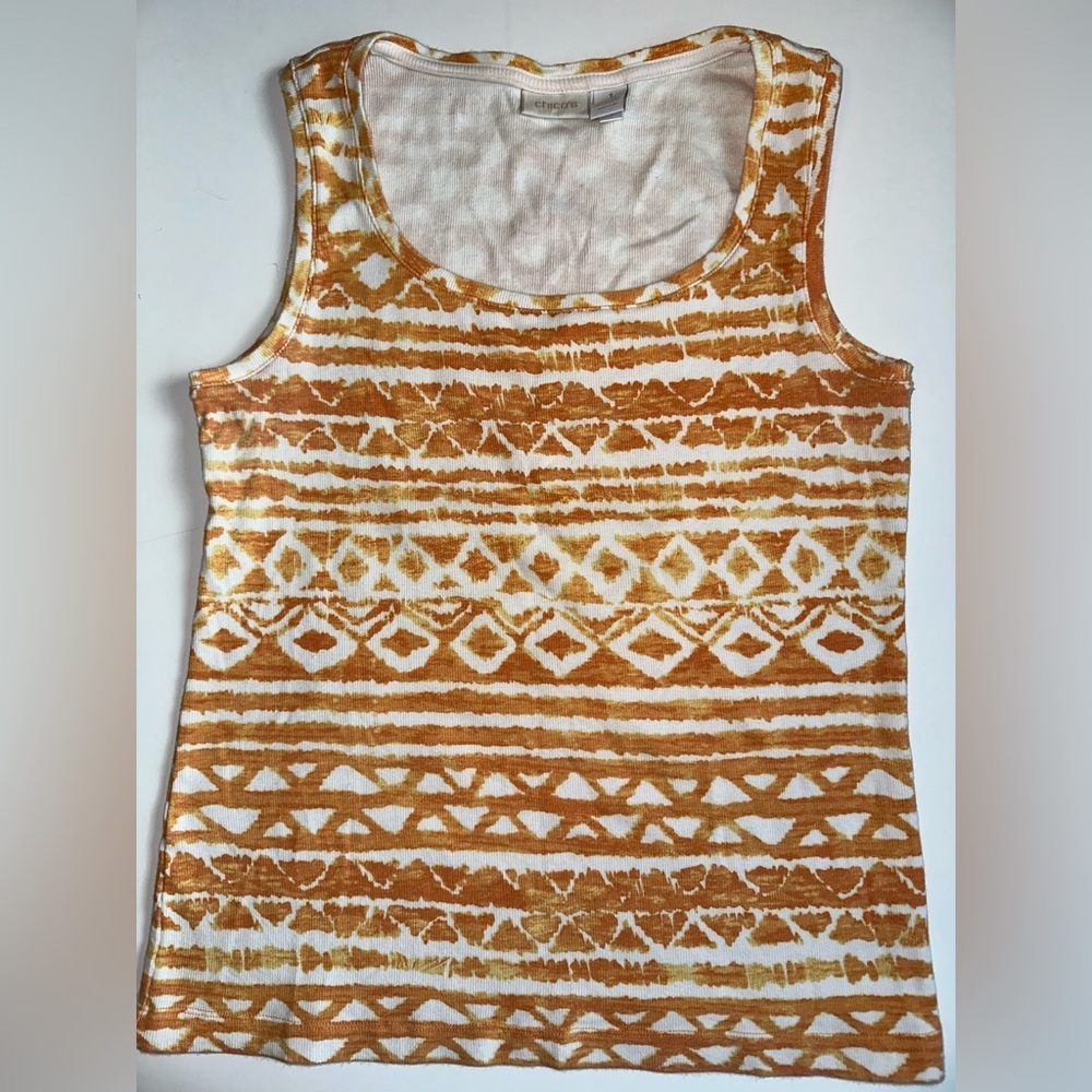 Chico’s Women’s Size 1 (M/8-10) Orange White Tank Top Cotton Blend